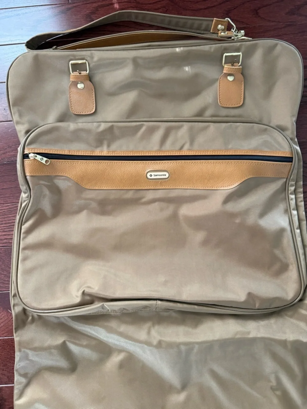 Samsonite Vintage Gold & Brown Leather Travel Suit Garment Folding Bag